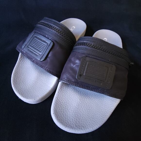 Coach Brand Mens Pool Slide Slippers Signature Pocket Black Gray Size 8 Slides - Picture 2 of 9